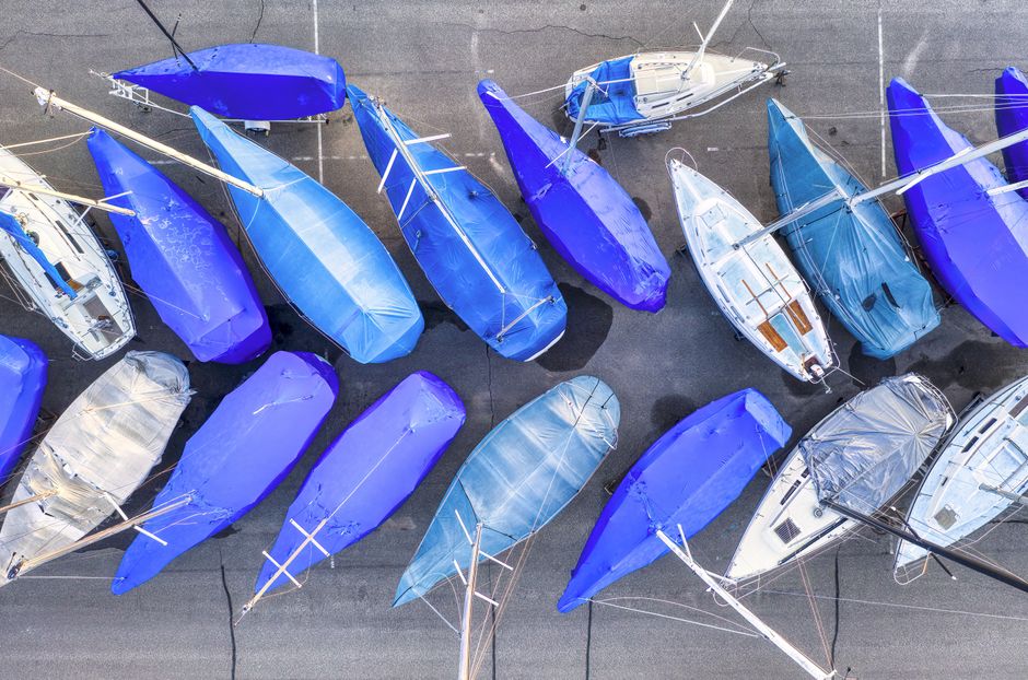 Boat covers aerial view